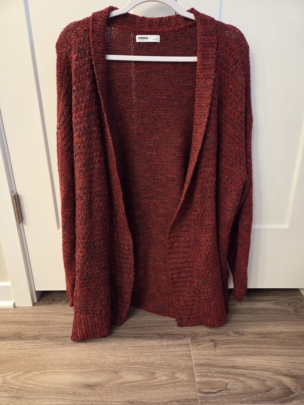 Sonoma Open-Front Crimson Red Textured Knit Cardigan Sweater